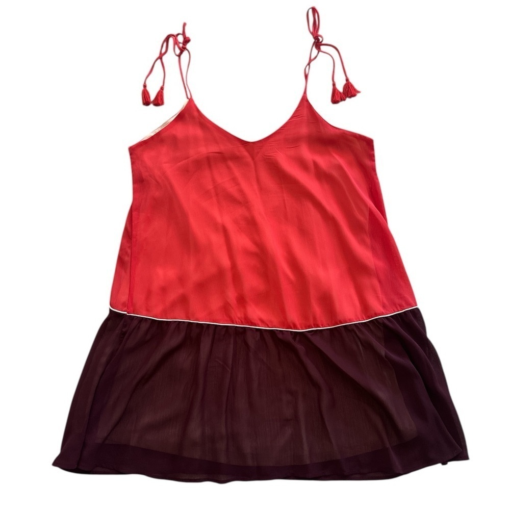 Living Doll Flowy Tassel Tie Shoulder Strap Dress Size XL  Coral Maroon - Picture 4 of 14